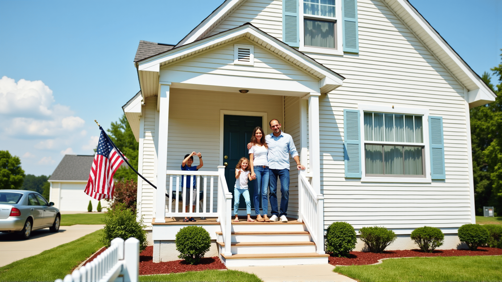 Family entering new home